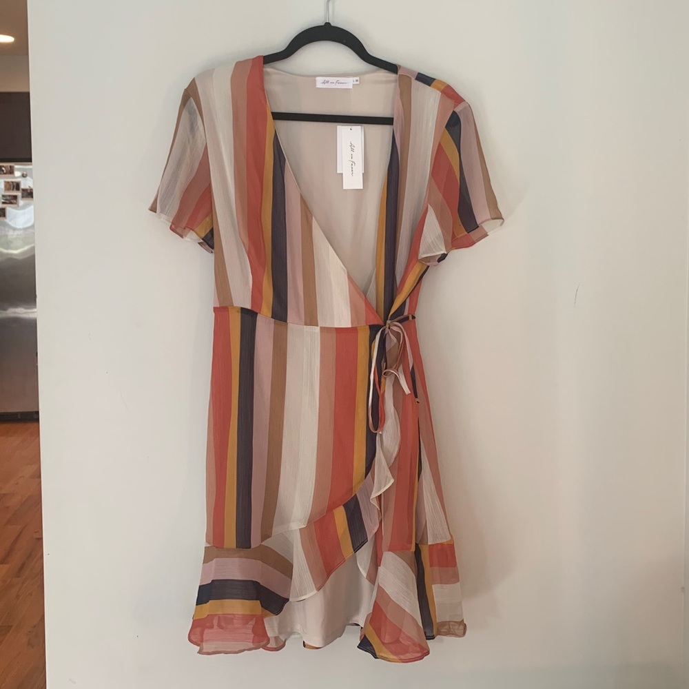 All in Favor Striped Wrap Dress